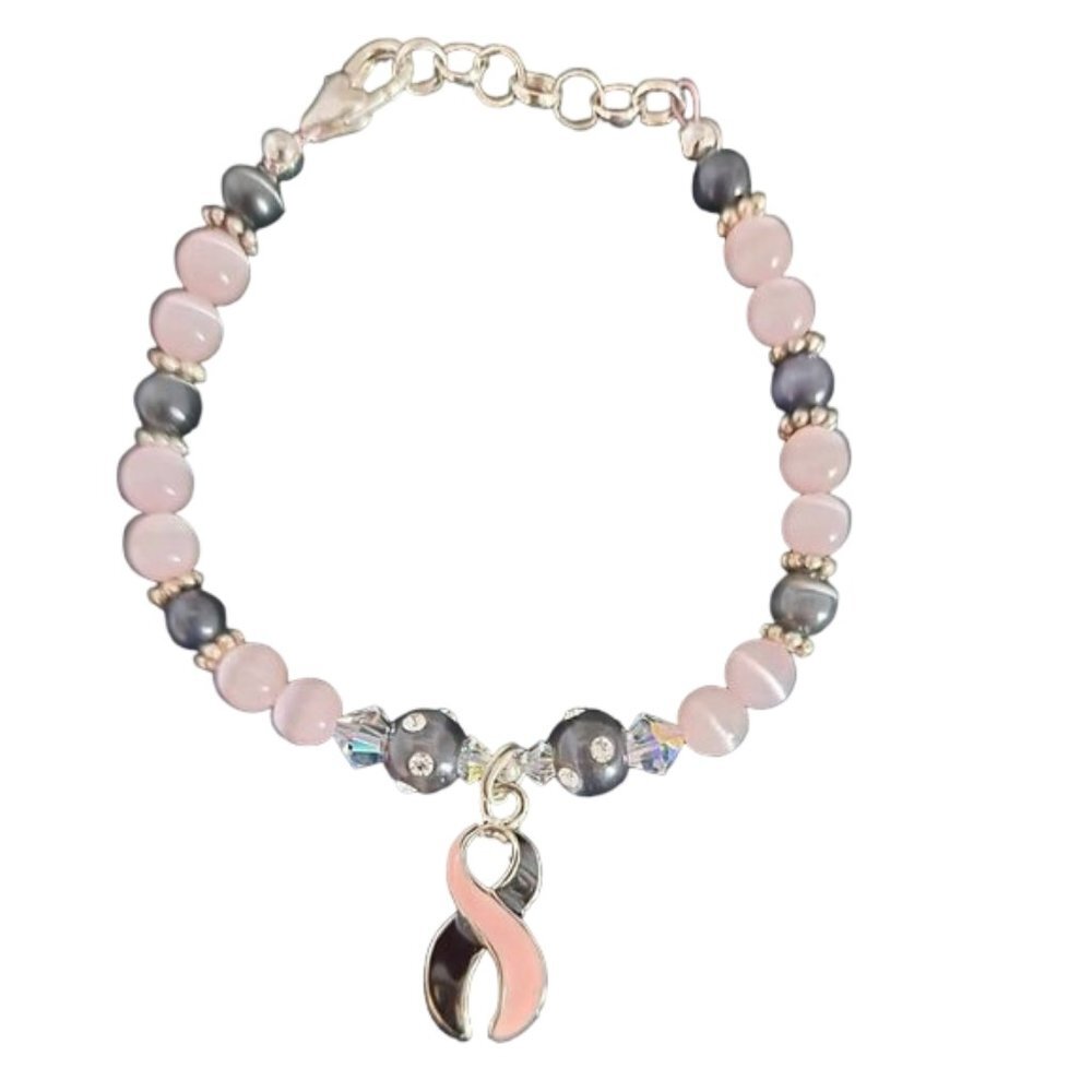 Black & Pink Ribbon Awareness Bracelet #48